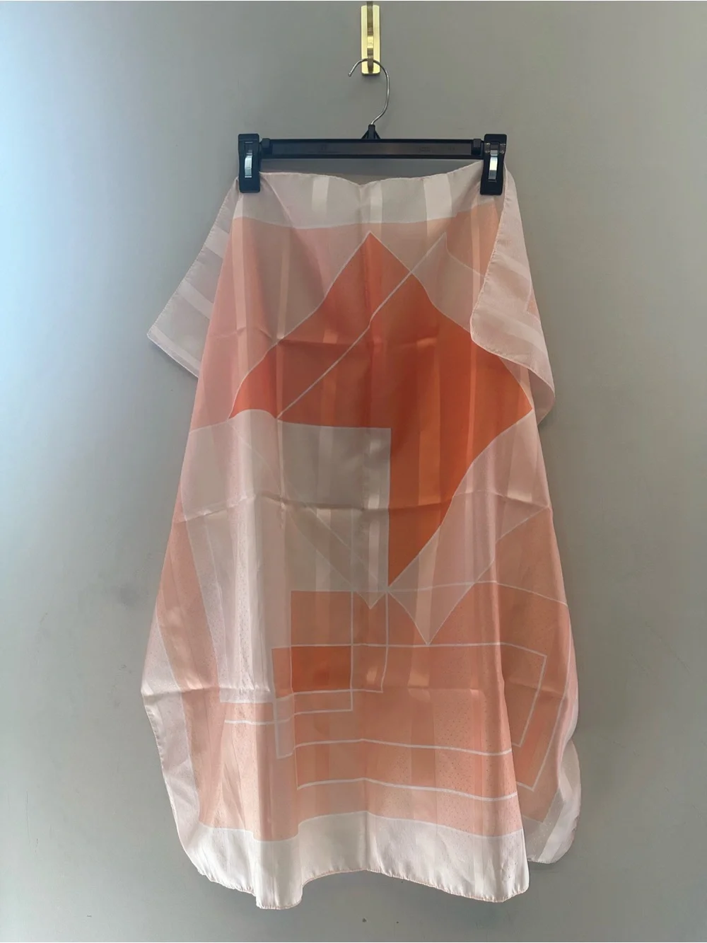 Vintage Peach and Coral Geometric Silk Scarf